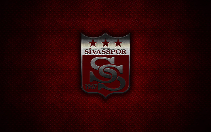 Sivasspor metal logo, creative art, Turkish football club, emblem, red metal background, Sivas, Turkey, football, HD wallpaper