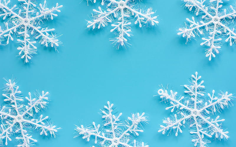 blue background with snowflakes, winter texture, snowflakes texture, white snowflakes, winter backgrounds, HD wallpaper
