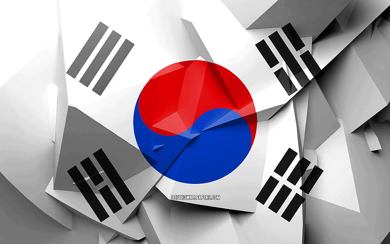 Flag of South Korea, geometric art, Asian countries, South Korean flag, creative, South Korea, Asia, South Korea 3D flag, national symbols, HD wallpaper