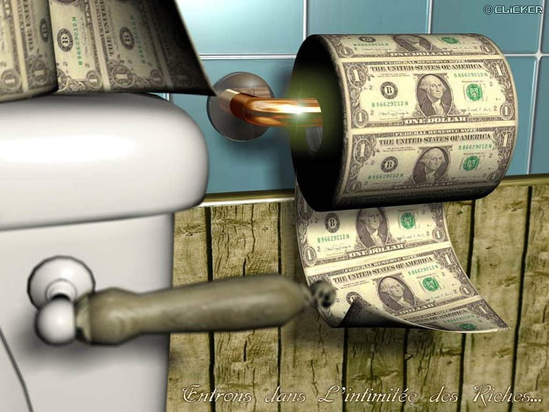 New Toilet Paper, bills, 3d, money, toilet paper, curtains, bathroom, dollars, HD wallpaper