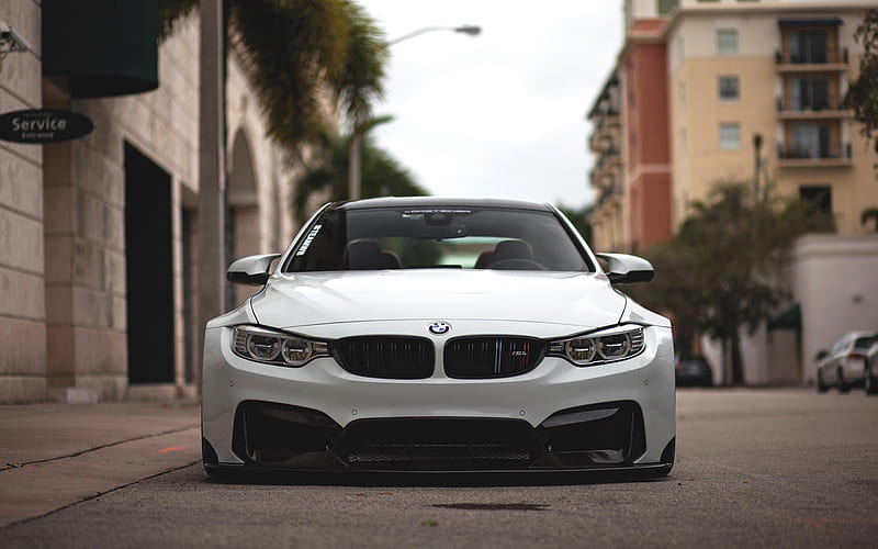 BMW M4, F82, Vorsteiner GTRS4 Widebody, exterior, front view, white sports coupe, new white M4, German sports cars, BMW, HD wallpaper