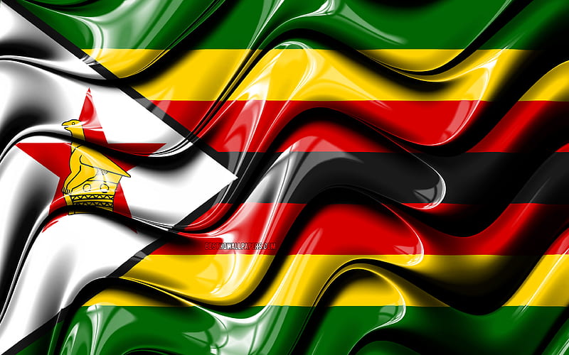 Zimbabwean flag Africa, national symbols, Flag of Zimbabwe, 3D art, Zimbabwe, African countries, Zimbabwe 3D flag, HD wallpaper