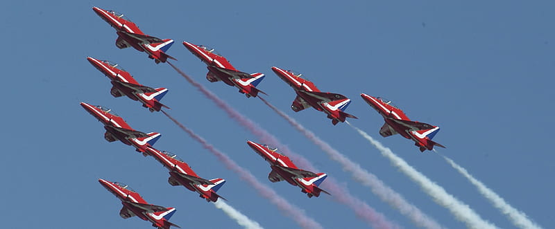 Red Arrows in Action, airshow, jets, colours, sky, red arrow, HD wallpaper