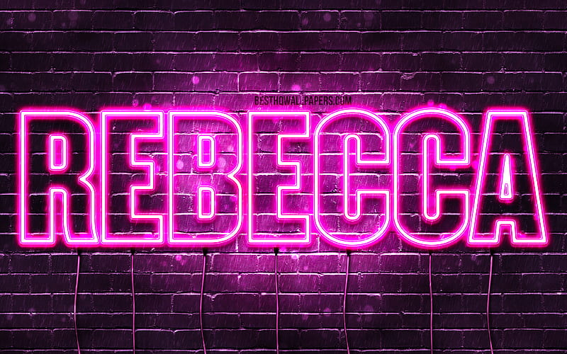 Rebecca with names, female names, Rebecca name, purple neon lights, horizontal text, with Rebecca name, HD wallpaper