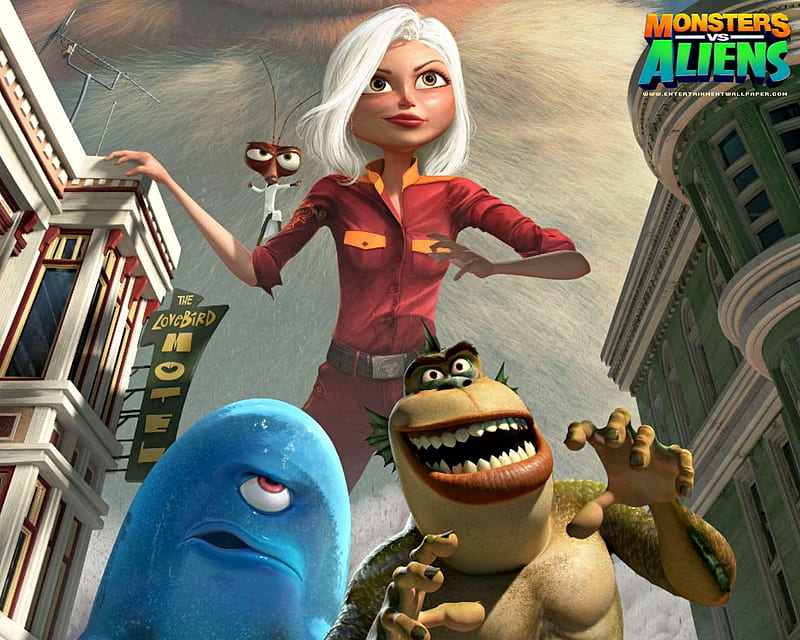 Monsters vs Aliens, dreamworks, bob, ginormica, insectosaurus, gelatinous, missing link, mass, brains, HD wallpaper