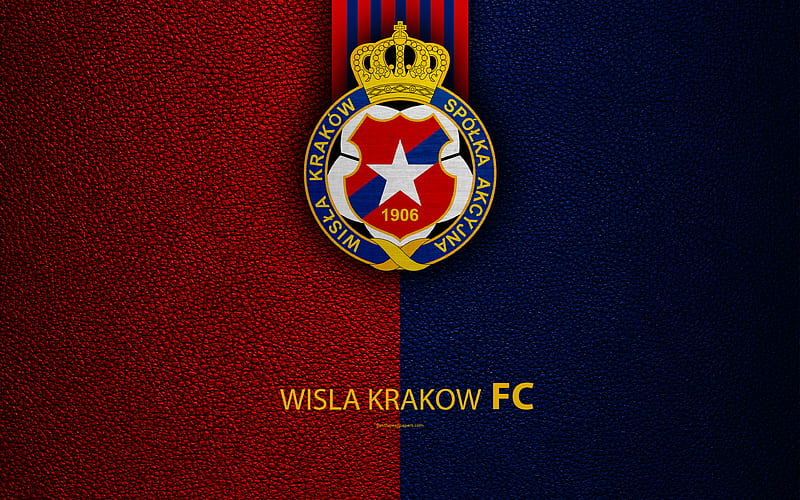 Wisla Krakow FC football, emblem, Wisla logo, Polish football club, blue red leather texture, Ekstraklasa, 1906, Krakow, Poland, Polish Football Championships, HD wallpaper