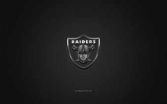 Oakland Raiders, American football club, NFL, silver logo, gray carbon fiber background, american football, Oakland, California, USA, National Football League, Oakland Raiders logo, HD wallpaper