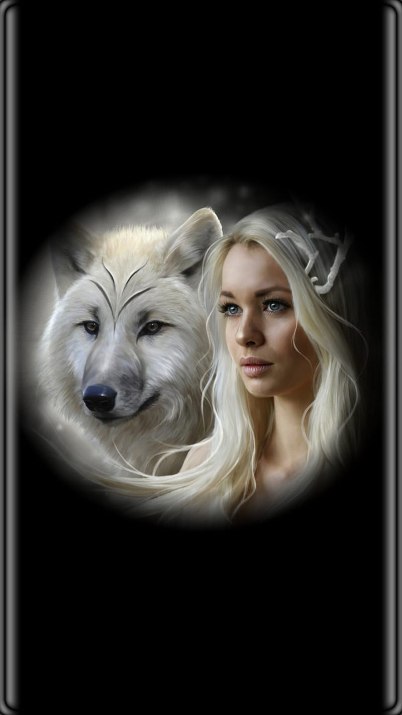 WHITE ANGEL, wolf, angel, white, black, wolves, nice cool, new, fantasy, HD phone wallpaper