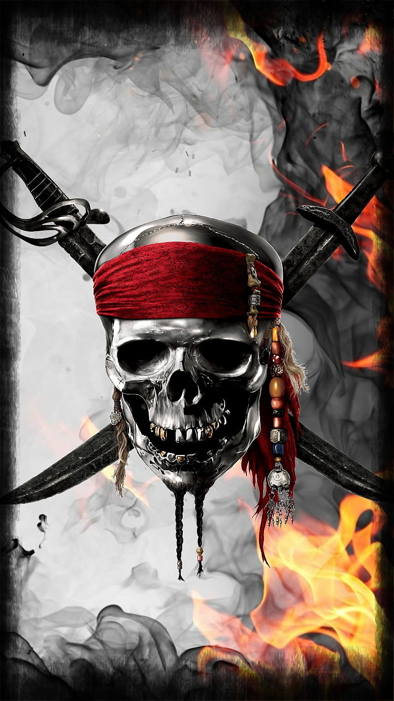 Pirate carribean, skull, fire, HD phone wallpaper