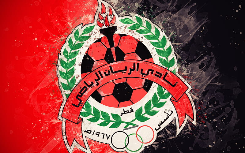 Al-Rayyan SC Qatari football team, art, logo, Qatar Stars League, Q-League, emblem, red black background, grunge style, Ar-Rayyan, Qatar, football, HD wallpaper