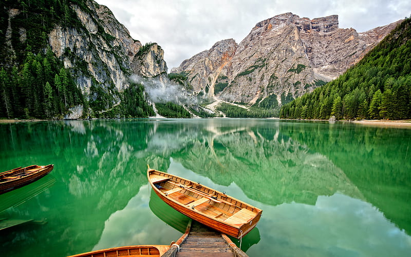 mountain lake, boats, glacier lake, Germany, Alps, mountain landscape, HD wallpaper