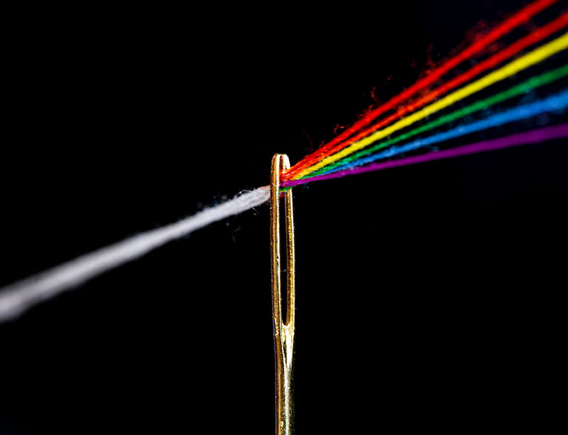 needle, thread, rainbow, multicolored, refraction, HD wallpaper