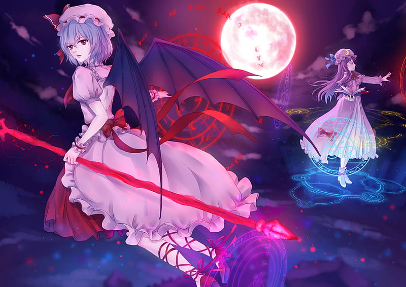 Wallpaper clouds, the moon, anime, the demon, vampire, bats