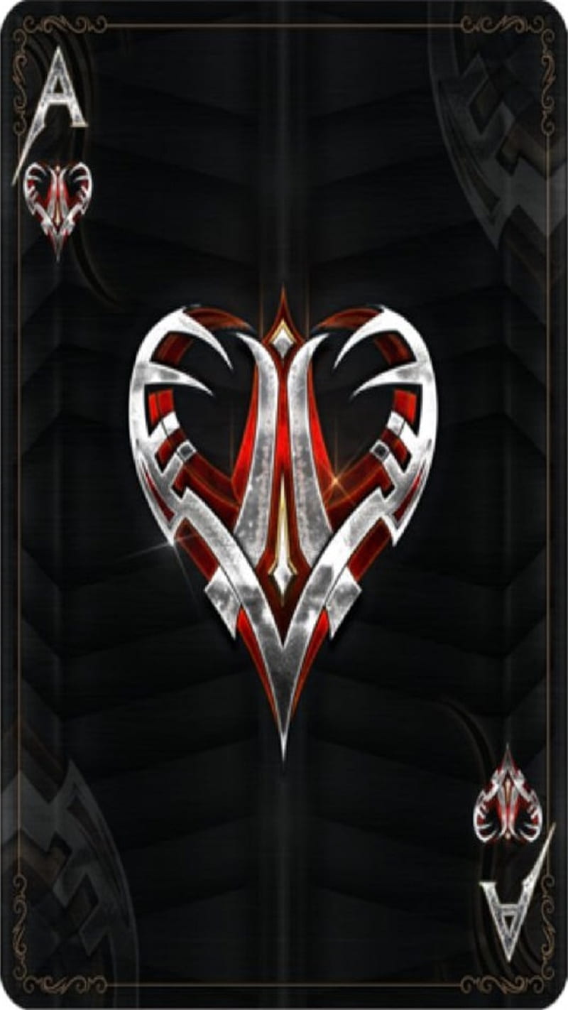 Ace Of Hearts, cards, black, HD phone wallpaper