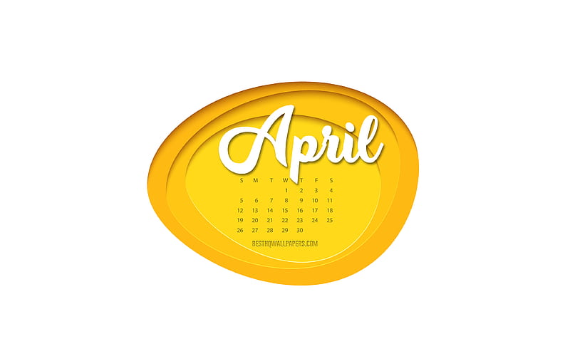 2020 April Calendar, yellow paper art, 3d art, 2020 spring calendars, April 2020 Calendar, 2020 concepts, April, HD wallpaper