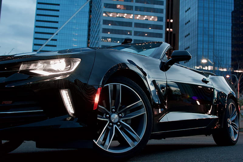 black convertible coupe parked near high-rise building, HD wallpaper
