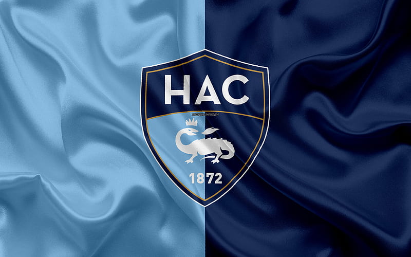 Le Havre AC silk texture, logo, blue silk flag, French football club, emblem, Ligue 2, Le Havre, France, football, Le Havre FC, HD wallpaper