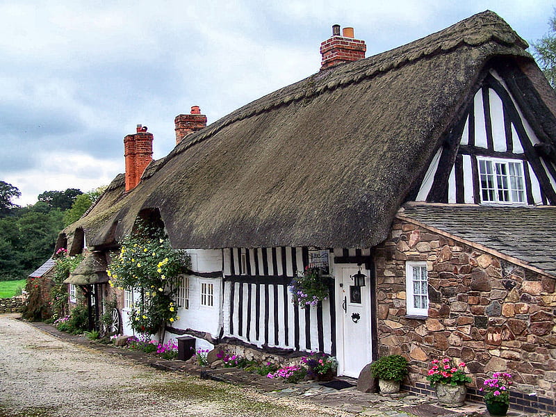 cottage, architecture, house, english, HD wallpaper