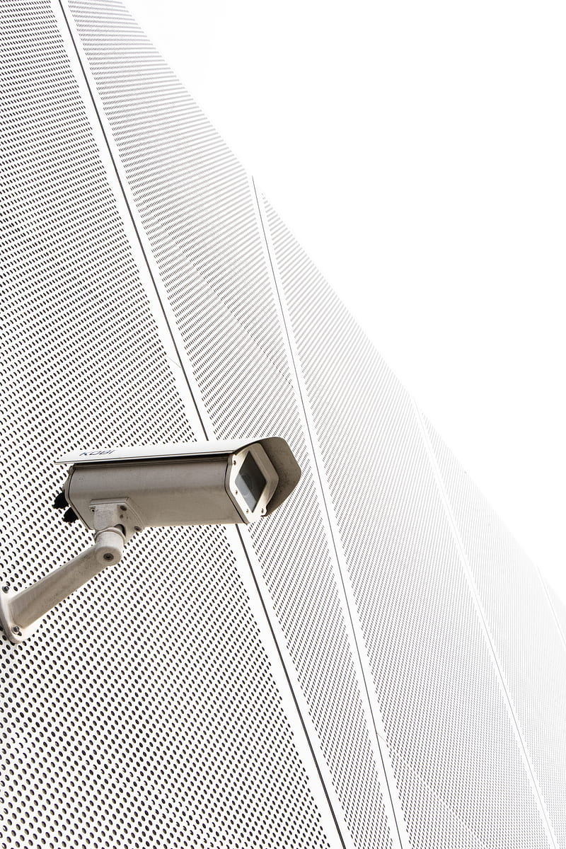 surveillance camera, camera, building, white, minimalism, HD phone wallpaper