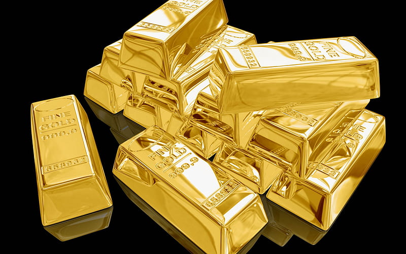 3d Gold bars, gold on a black background, 3d gold, gold bars, finance concepts, HD wallpaper