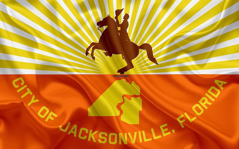 Flag of Jacksonville silk texture, american city, yellow orange silk flag, Jacksonville flag, Florida, USA, art, United States of America, Jacksonville, HD wallpaper