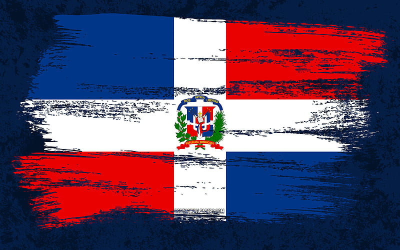 Flag of Dominican Republic, grunge flags, North American countries, national symbols, brush stroke, Dominican Republic flag, grunge art, North America, Dominican Republic, HD wallpaper