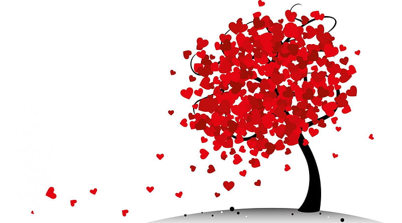 Valentine Tree, red hearts, February, tree, Valentines Day, wind, simple, HD wallpaper