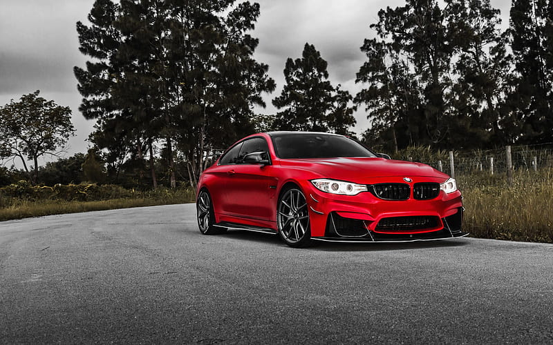 BMW M4, 2018, F82, red sports coupe, new red M4, tuning M4, red F82, German sport cars, BMW, HD wallpaper