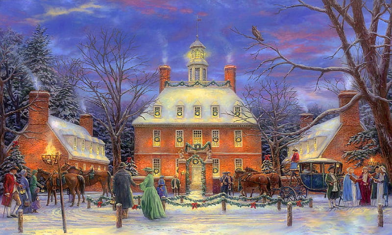 ★The Governor of Party★, Christmas, holidays, colors, love four seasons, attractions in dreams, xmas and new year, winter, historic, paintings, snow, winter holidays, mansion, HD wallpaper