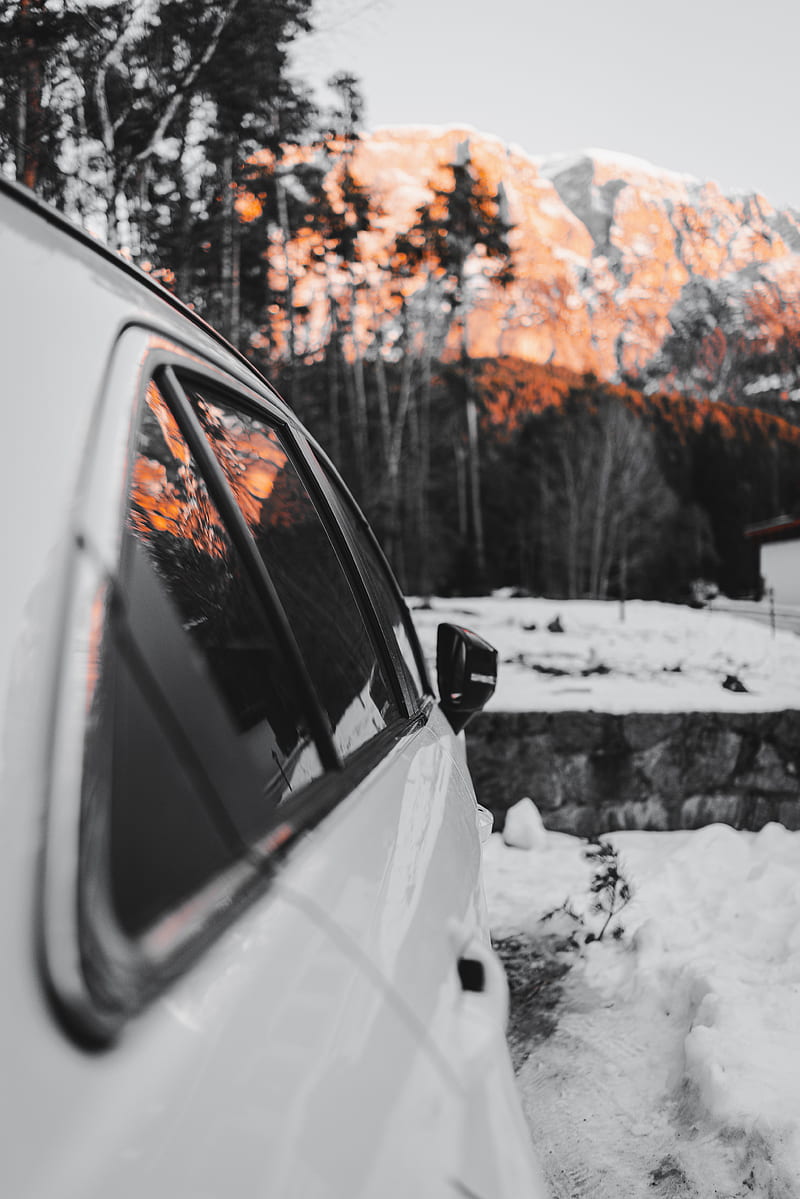 car, white, winter, nature, HD phone wallpaper