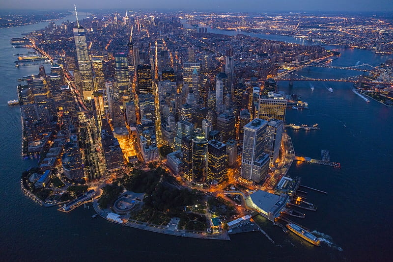 New York Night Lights, Manhattan, New York, New York City, USA, Cities, HD wallpaper