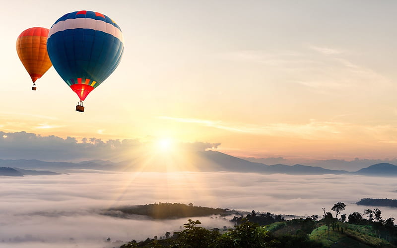 Hot Air Balloons Mountains Landscape, air-balloon, mountains, landscape, nature, HD wallpaper