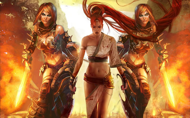 Women Warriors, fire, heavenly sword, female, warrior, video game, fire sword, sword, women, HD wallpaper