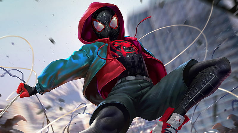 spider-man: into the spider-verse, miles morales, animation, jumping, Movies, HD wallpaper