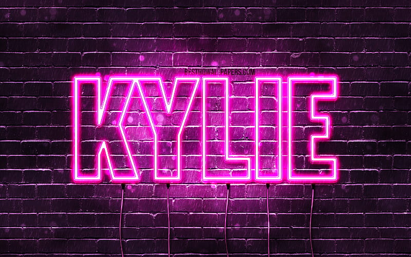 Kylie with names, female names, Kylie name, purple neon lights, horizontal text, with Kylie name, HD wallpaper