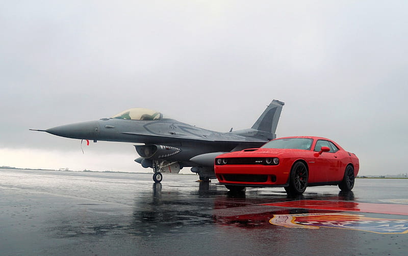 F-16 Viper and Challenger Hellcat, F16, Challenger, Aircraft, carros, HD wallpaper