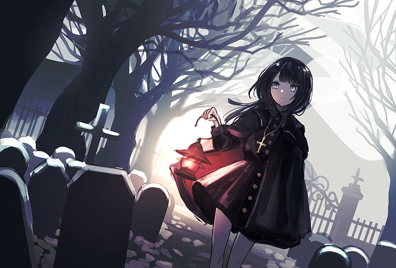 Anime, Girl, Cemetery, HD wallpaper