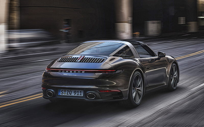 Porsche 911 Targa 4S, 2020, rear view, exterior, sports coupe, new gray 911 Targa 4S, german sports cars, Porsche, HD wallpaper