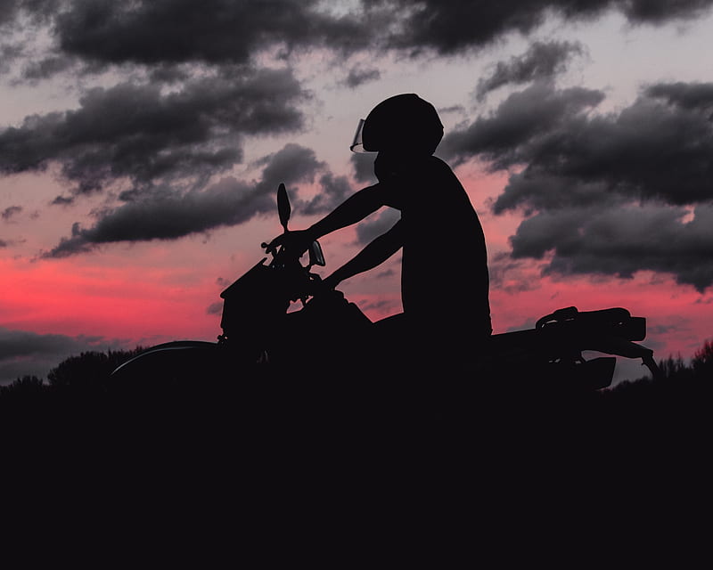 motorcycle, motorcyclist, silhouette, dark, biker, HD wallpaper