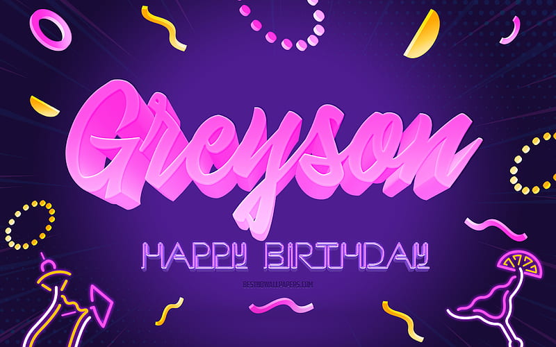 Happy Birtay Greyson Purple Party Background, Greyson, creative art, Happy Greyson birtay, Greyson name, Greyson Birtay, Birtay Party Background, HD wallpaper