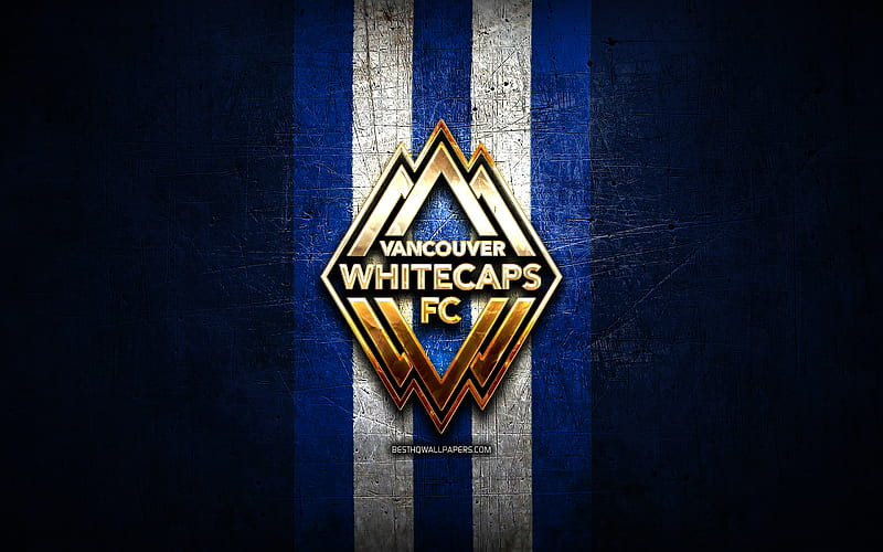 Vancouver Whitecaps, golden logo, MLS, blue metal background, canadian soccer club, Vancouver Whitecaps FC, United Soccer League, Vancouver Whitecaps logo, soccer, USA, HD wallpaper