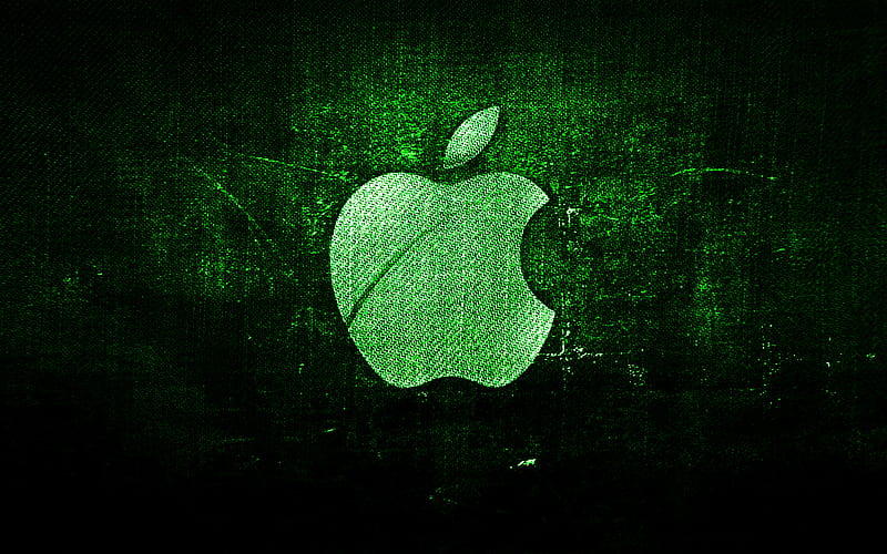 Apple green logo, green fabric background, Apple, creative, Apple denim logo, grunge art, Apple logo, HD wallpaper
