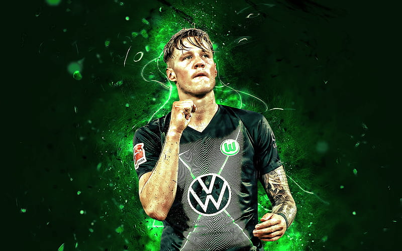 Wout Weghorst, 2019, VfL Wolfsburg, dutch footballers, soccer, Weghorst, Bundesliga, football, neon lights, Germany, HD wallpaper