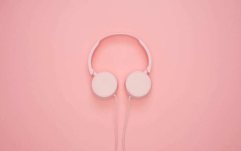 pink headphones minimal, pink background, music concepts, headphones, HD wallpaper