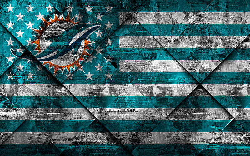 Miami Dolphins American football club, grunge art, grunge texture, American flag, NFL, Miami, Florida, USA, National Football League, USA flag, American football, HD wallpaper