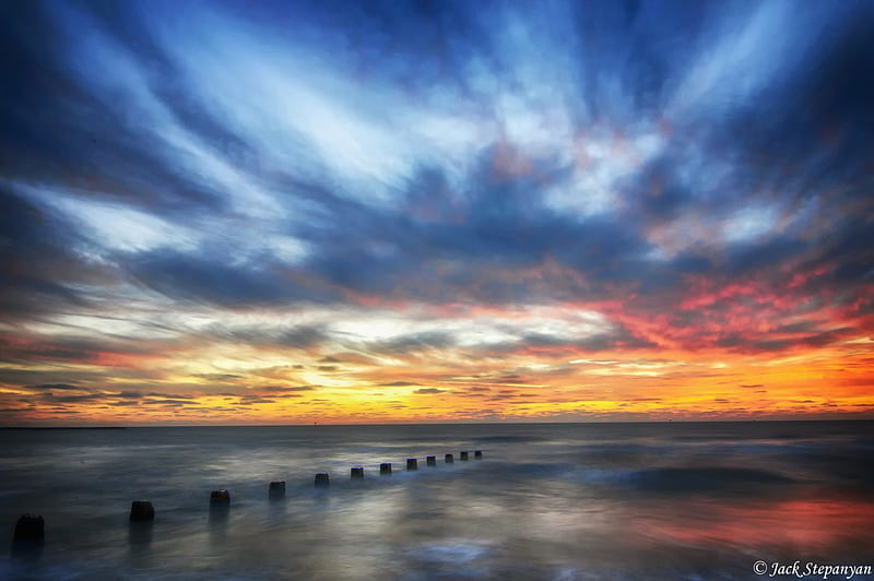 Sunset at Clearwater Beach Florida ,US, beach, colors, sky, landscape, HD wallpaper