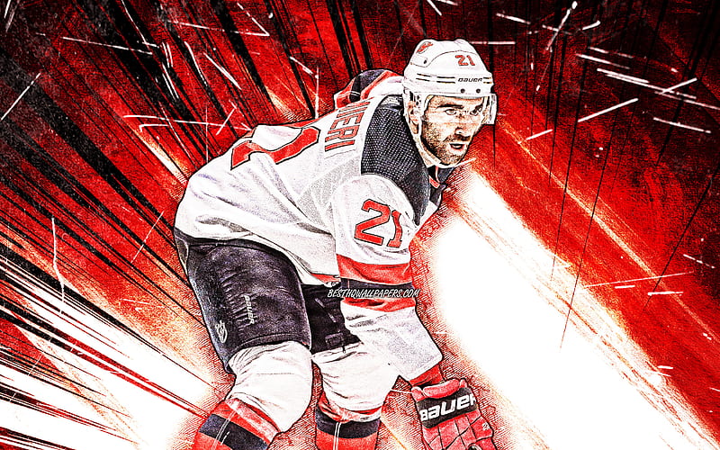 Kyle Palmieri, grunge art, New Jersey Devils, NHL, hockey players, red abstract rays, Kyle Charles Palmieri, USA, Kyle Palmieri New Jersey Devils, hockey, Kyle Palmieri, HD wallpaper