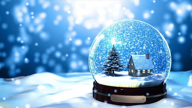 Snow Globe, snow flake, tree, water, bokeh, snow, home, lights, HD wallpaper