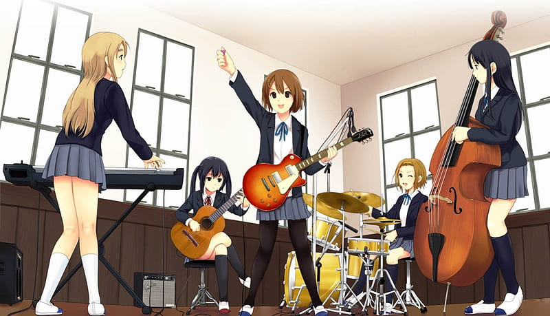 Band Practice, anime, music, band, instruments, practice, girls, K-on, friends, HD wallpaper
