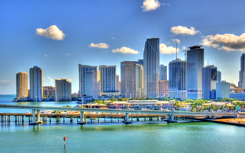 Miami, Marqusi Residences, Paramount Miami Worldcenter, evening, sunset, modern buildings, skyscrapers, cityscape, Miami skyline, Florida, USA, City of Miami, HD wallpaper